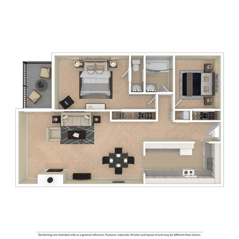 the floor plan of a furnished two bedroom apartment